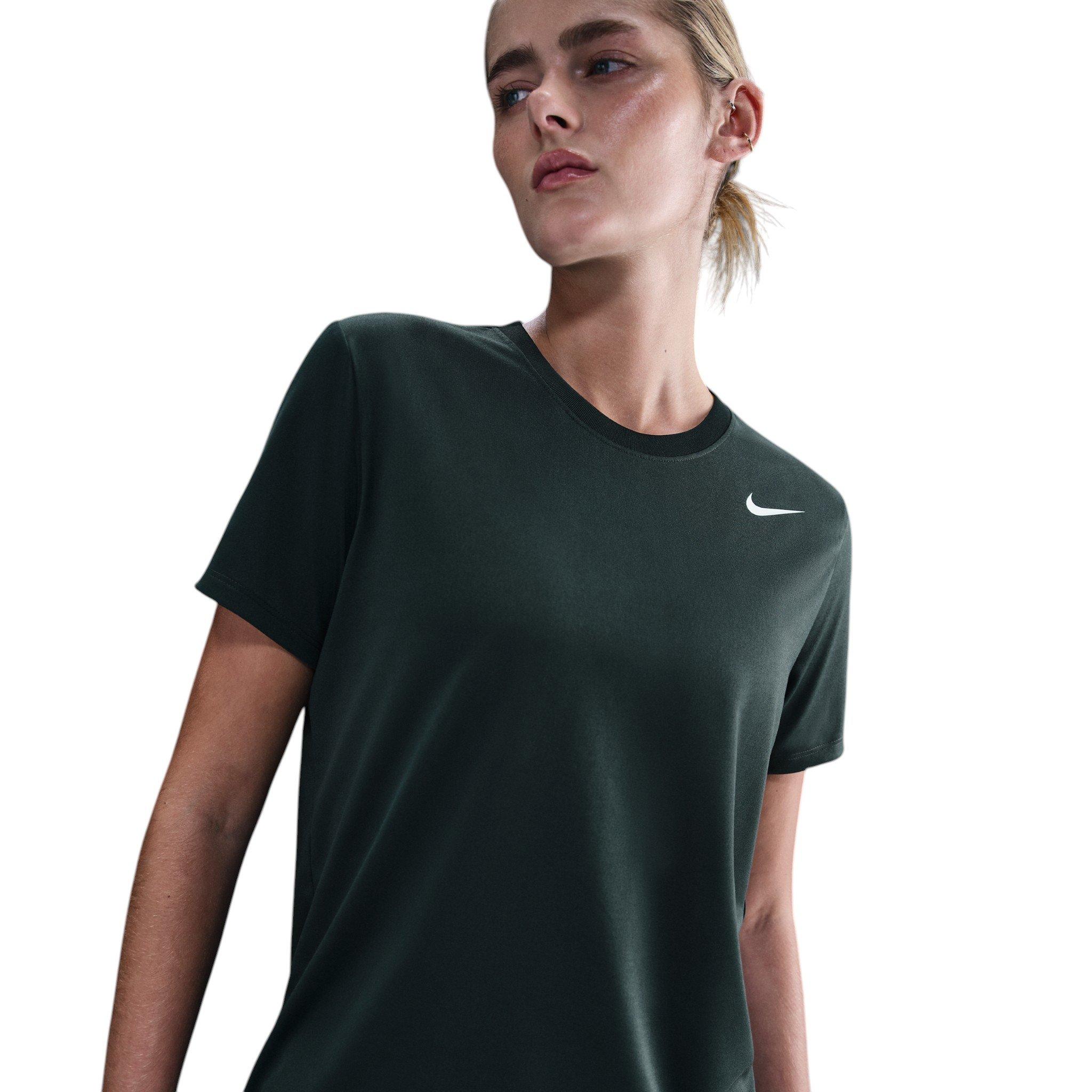 Nike Women's Dri-FIT Relaxed T-Shirt - Dark Green/White - GREEN/WHITE